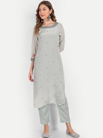 Women Ethnic Motifs Embroidered Mirror Work Kurta with Trousers