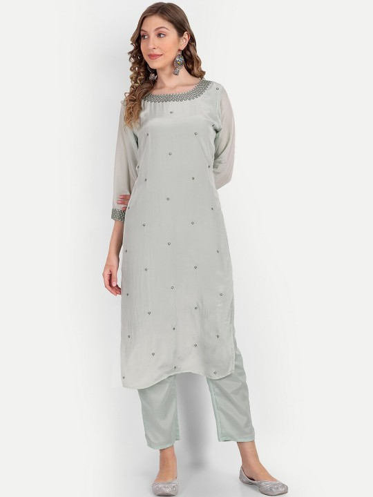 Women Ethnic Motifs Embroidered Mirror Work Kurta with Trousers